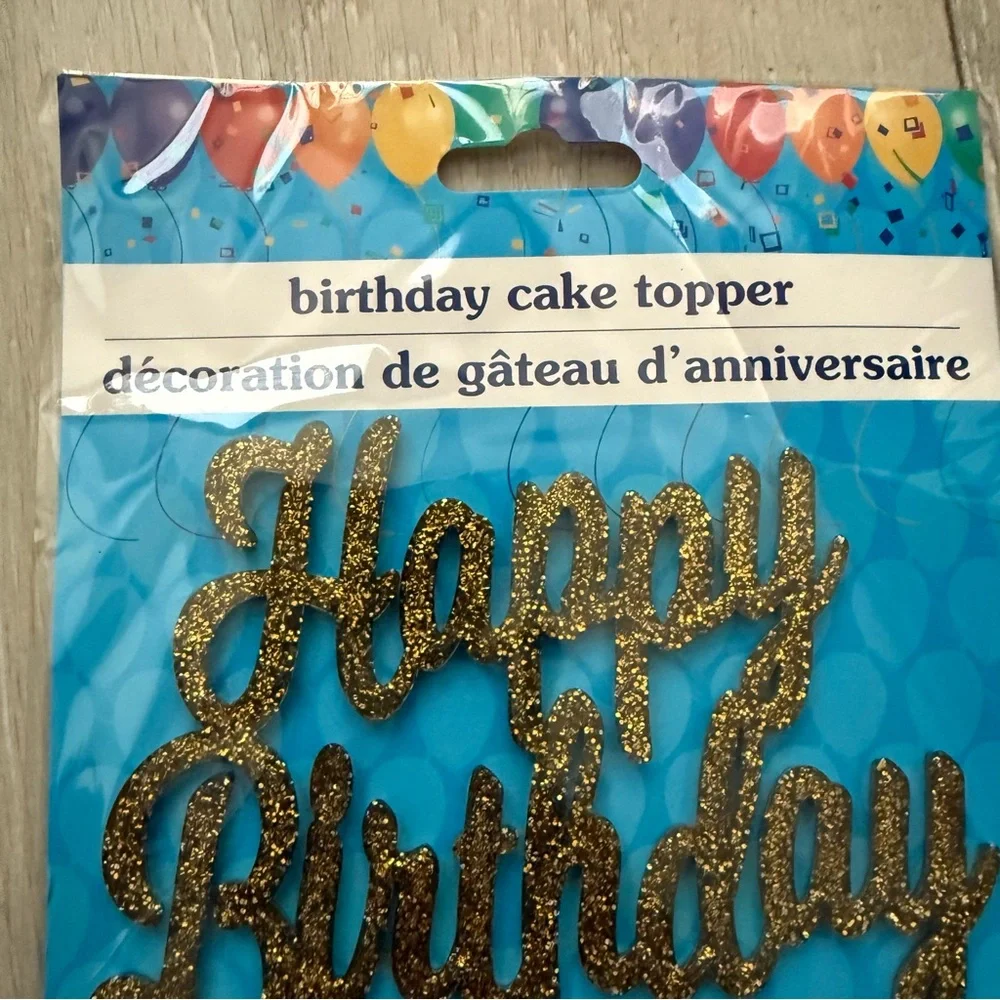Gold Glitter Happy Birthday Cake Topper